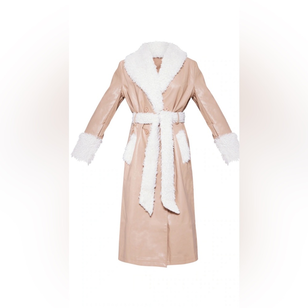 PrettyLittleThing Tan Teddy Jacket with White Faux Fur